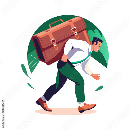 A flat illustration of an employee holding work burden 
