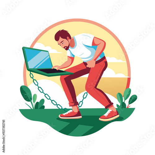 A flat illustration of a man taking work burden 

