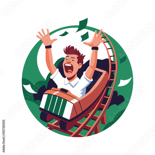 An employee sitting in a rollercoaster flat illustration 
