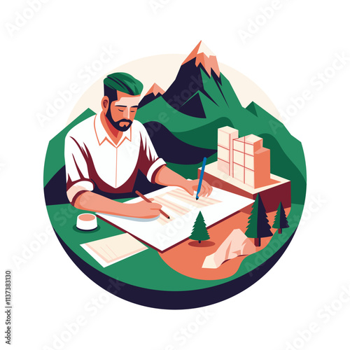 A flat illustration of a working man 