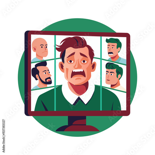 Overwhelmed online worker illustration in flat style 

