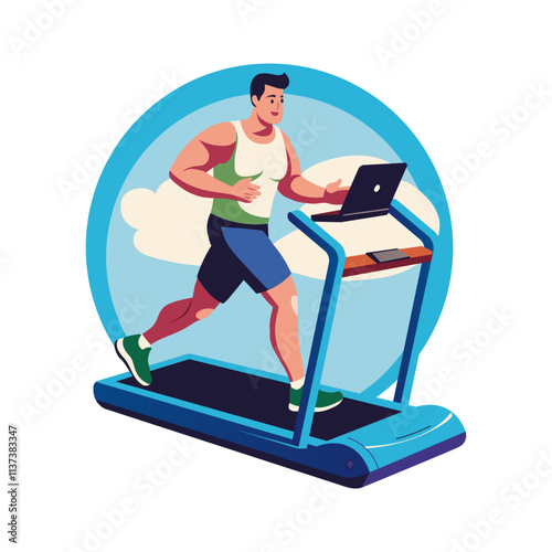 Work treadmill illustration of a character in flat style 

