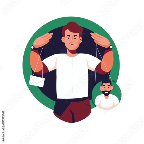 A flat illustration of a work puppet character 


