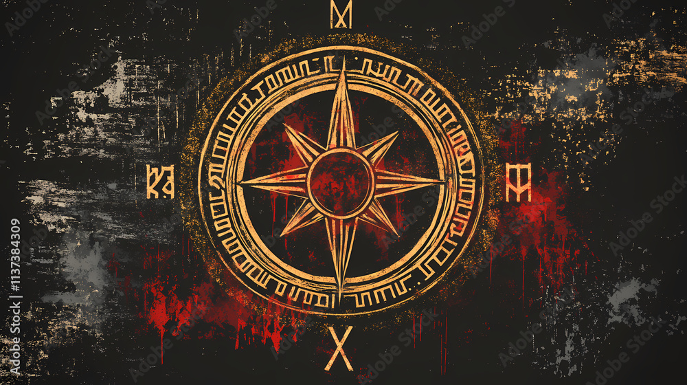 Obraz premium Runic compass. viking runes. rune illustration. Runic. Illustration