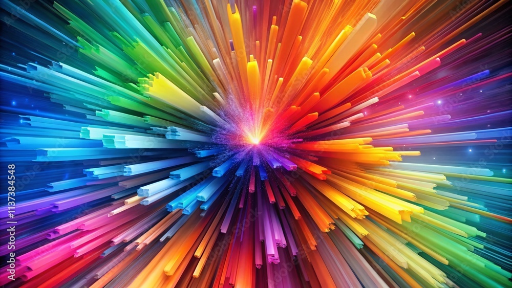 Obraz premium Abstract Shapes Bursting with Vibrant Rainbow Hues in 3D Illustration Capturing Energy and Movement, Perfectly Composed with the Rule of Thirds for Stunning Visual Impact
