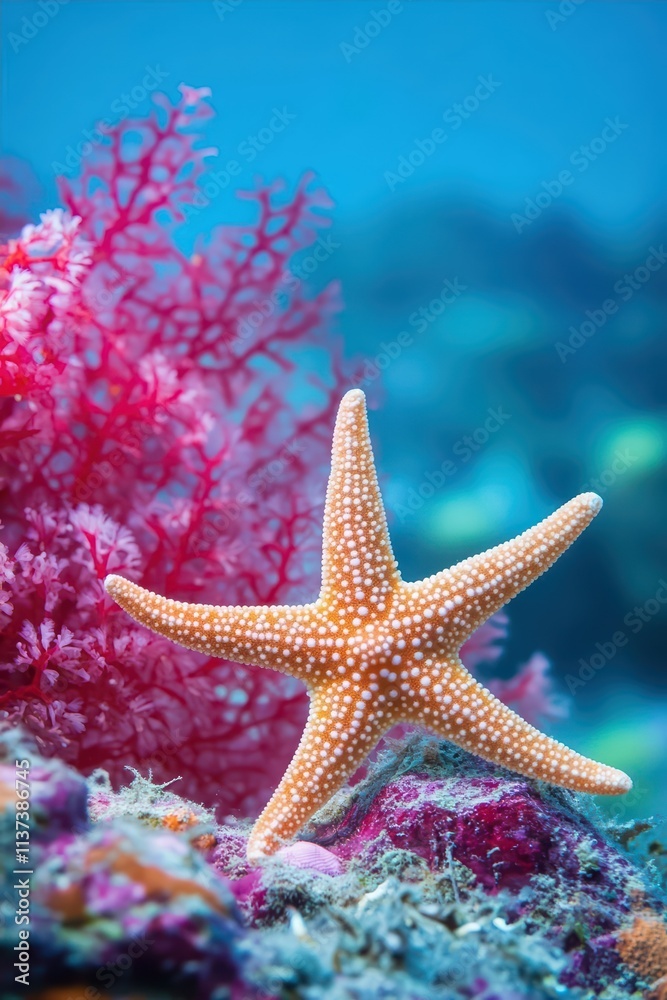 A vibrant underwater scene featuring a starfish and colorful coral. A vibrant underwater scene featuring a starfish and colorful coral.