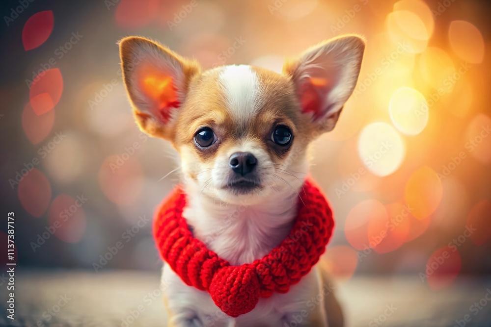 Adorable Chihuahua Puppy Valentine's Day Tilt-Shift Photo - Red Heart Sweater Necklace Adorable Chihuahua Puppy Valentine's Day Tilt-Shift Photo - Red Heart Sweater Necklace