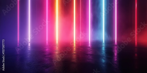 Wallpaper Mural Neon Light Reflections on a Wet, Dark Surface Torontodigital.ca