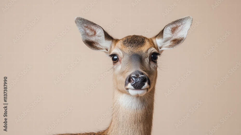 Close-Up Portrait of a Young Deer in Neutral Background Close-Up Portrait of a Young Deer in Neutral Background