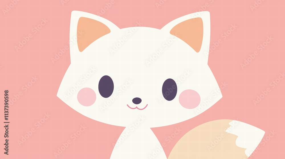Cute Cartoon Fox Character with Soft Pastel Colors on Pink Background Cute Cartoon Fox Character with Soft Pastel Colors on Pink Background