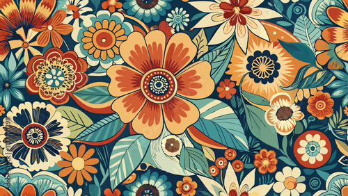 Vibrant Retro Vintage Floral Pattern Design, seamless pattern 