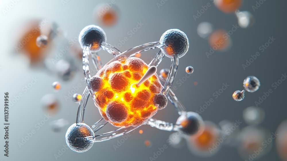 Neutron entering atomic nucleus protons interaction in experiments scientific visualization Neutron entering atomic nucleus protons interaction in experiments scientific visualization