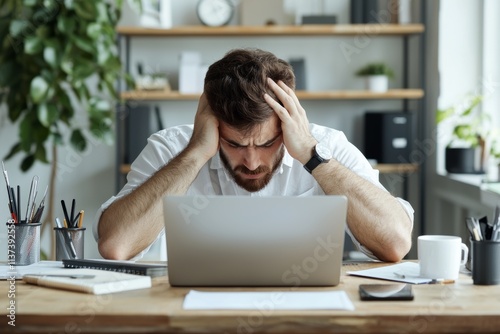 Deadline Anxiety - Unfinished Task Haunting Employee in Stressful Workplace Environment photo