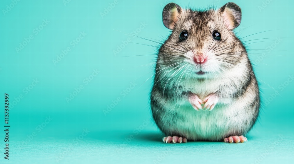 Cute Hamster on a Bright Turquoise Background Looking Curious Cute Hamster on a Bright Turquoise Background Looking Curious