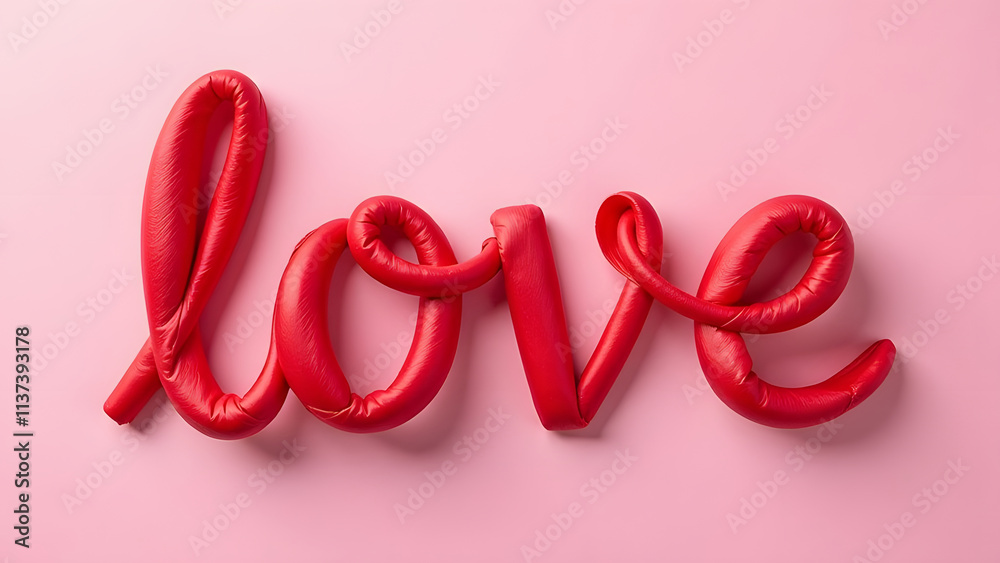 the word LOVE on a pink background of red balloons the word LOVE on a pink background of red balloons