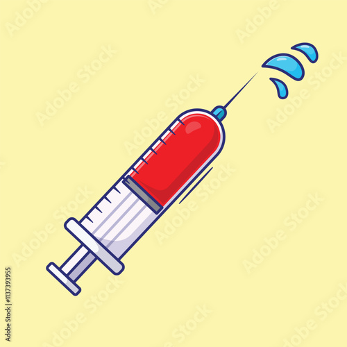 Syringe medical icon or symbol with sterile needle illustration cartoon vector in flat style concept