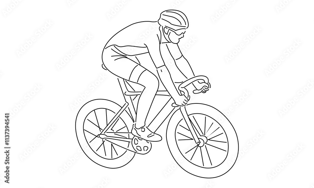 Fototapeta premium line art of Cyclist riding a bicycle