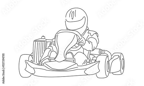 line art of go kart racing illustration
