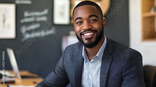 Confident African American Businessman Sitting in Modern Office Chair, Successful Entrepreneur Concept