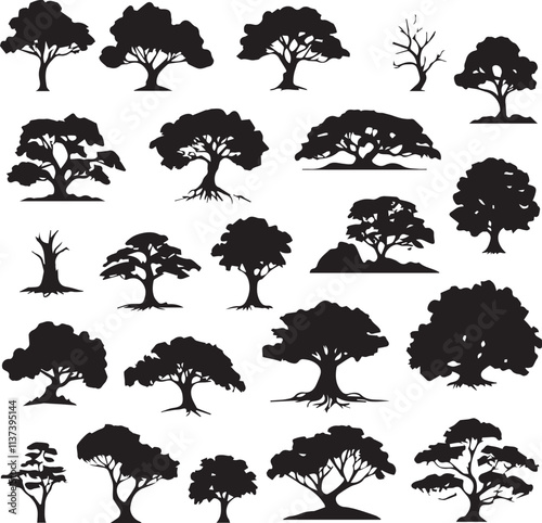 set of trees silhouettes