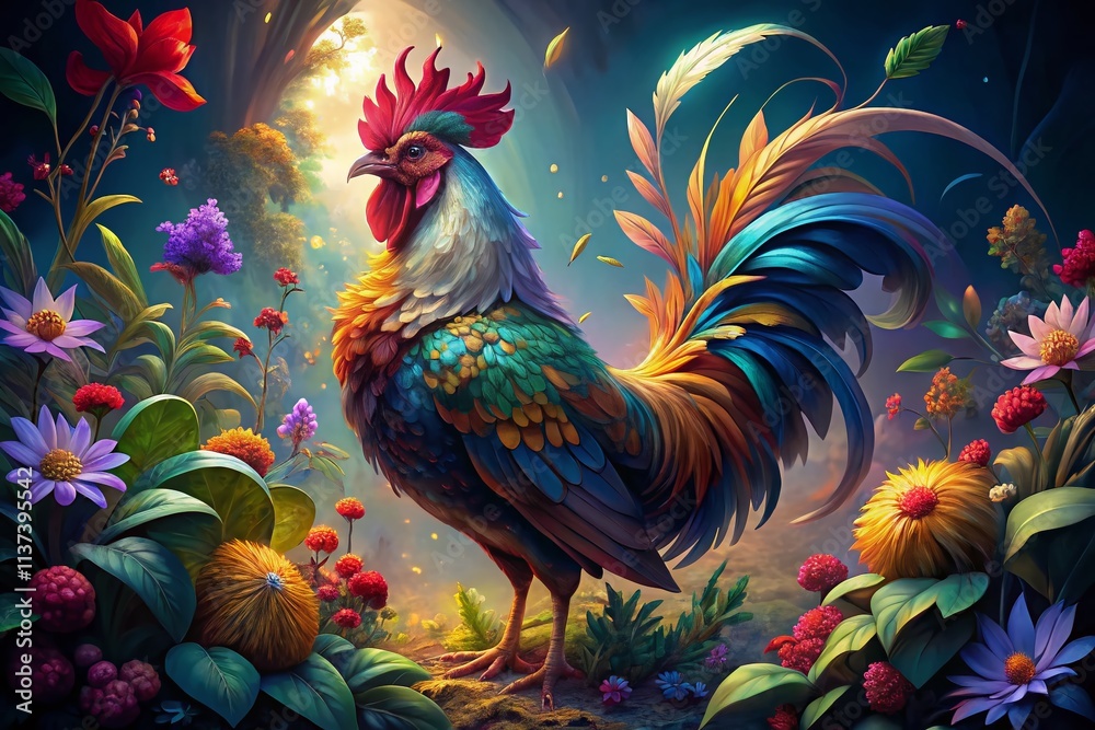 Aerial Rooster Photography: Floral Botanical Surreal Bird Art Aerial Rooster Photography: Floral Botanical Surreal Bird Art