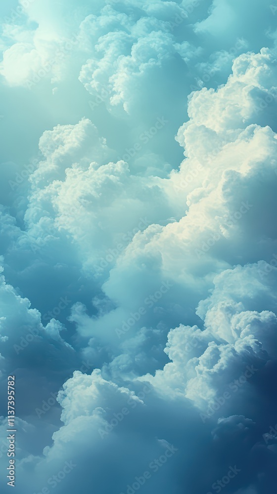 Naklejka premium A serene sky filled with soft, fluffy clouds in varying shades of blue.