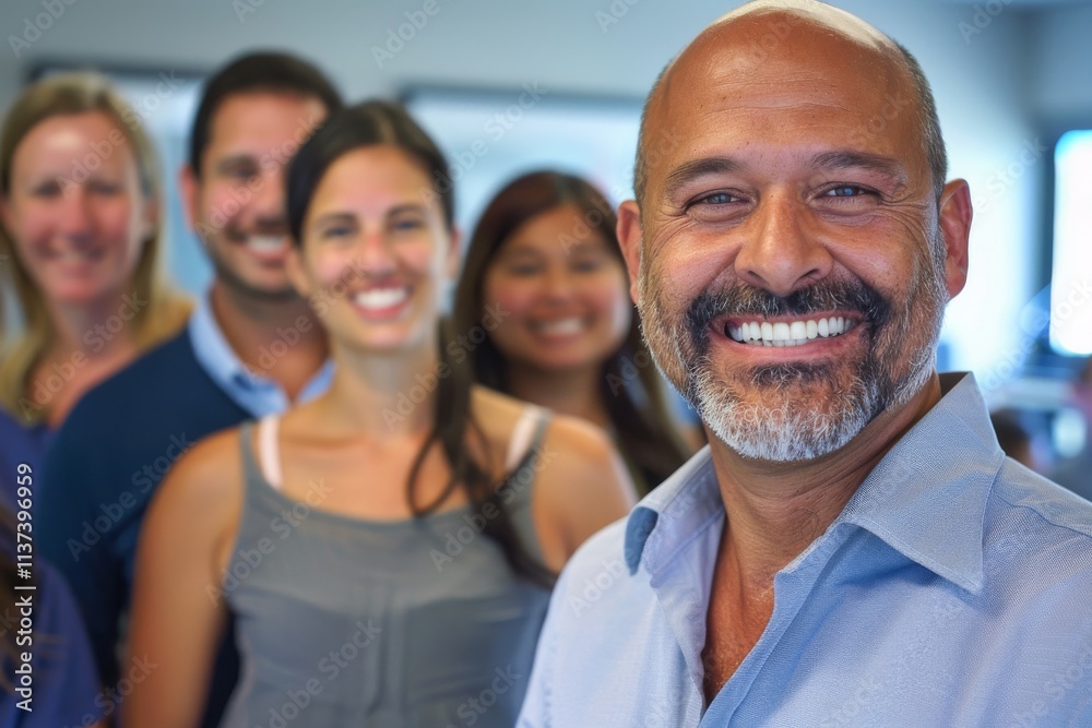 Portrait of a smiling senior businessman with his team in the background Portrait of a smiling senior businessman with his team in the background