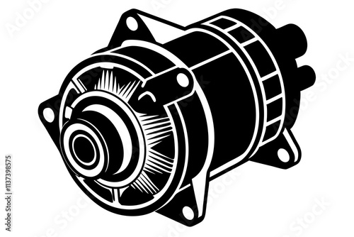 Vector Illustration of an Engine Starter Motor Silhouette 