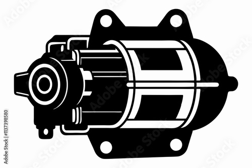 Vector Illustration of an Engine Starter Motor Silhouette 