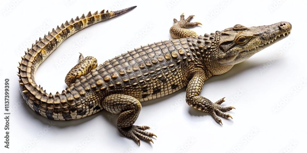 Naklejka premium Aerial View Isolated Crocodile White Background Stock Photo - High Resolution Reptile Image