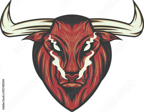Angry long horn bull head vector illustration