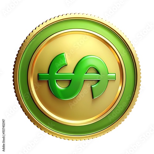 Golden Coin with Dollar Symbol: Representation of Wealth and Financial Transactions photo