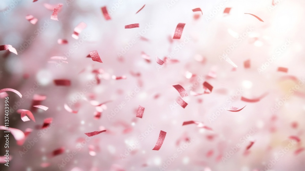 Pink confetti falls gracefully in soft light Pink confetti falls gracefully in soft light