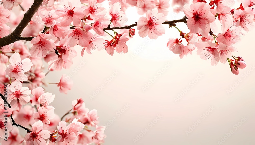 Obraz premium Light pink background with cherry blossoms