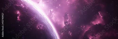 Stunning Purple Nebula and Planet A Breathtaking Cosmic Landscape for Sci Fi, Fantasy, and Space Exploration Projects