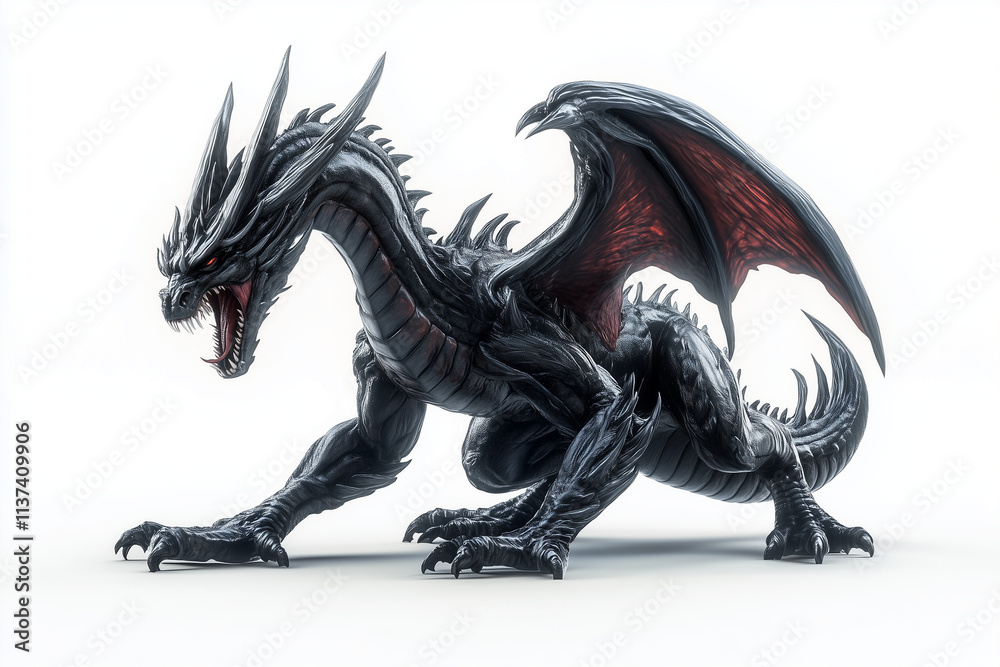 A mighty black dragon isolated on a white background.. A mighty black dragon isolated on a white background..
