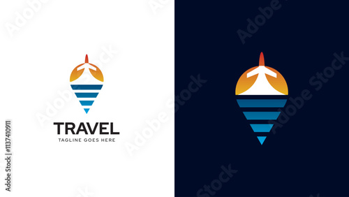Travel logo template vector with travel pin and airplane