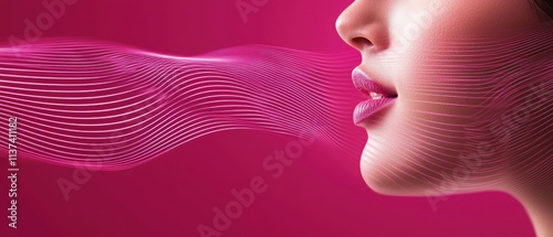 Person speaking into a microphone with sound waves visualized symbolizing communication energy and transmission of ideas