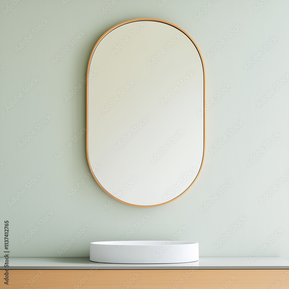 Obraz premium Bathroom Mirror with Muted Colors and Stylish Frame Edge Close-Up