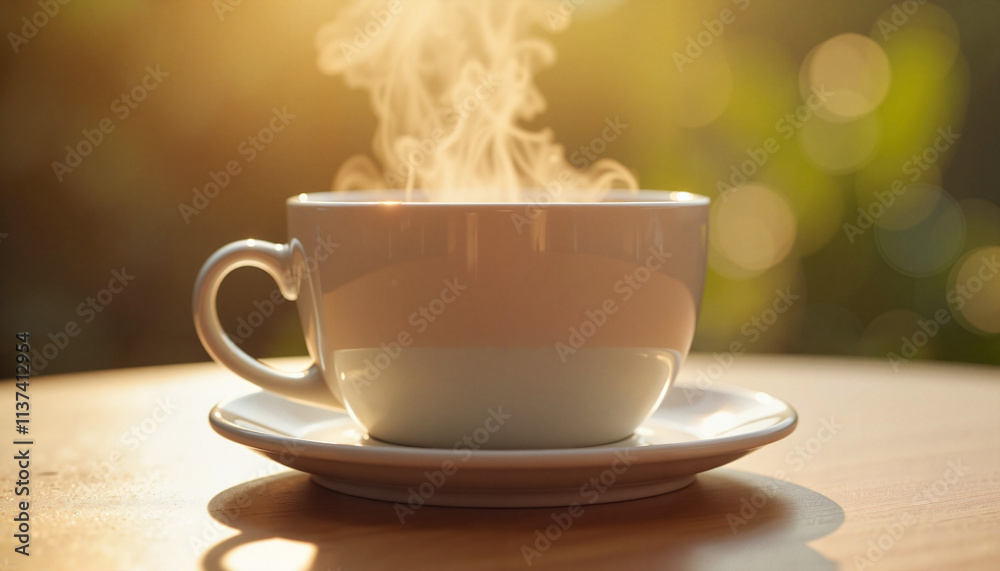 Enjoying a warm cup of coffee in the morning sunlight on a relaxing day