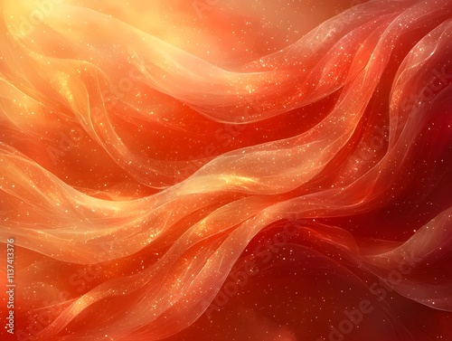 A mesmerizing abstract image featuring flowing waves of warm orange, red, and gold hues, illuminated by a soft sparkle, evoking a sense of tranquility and warmth.