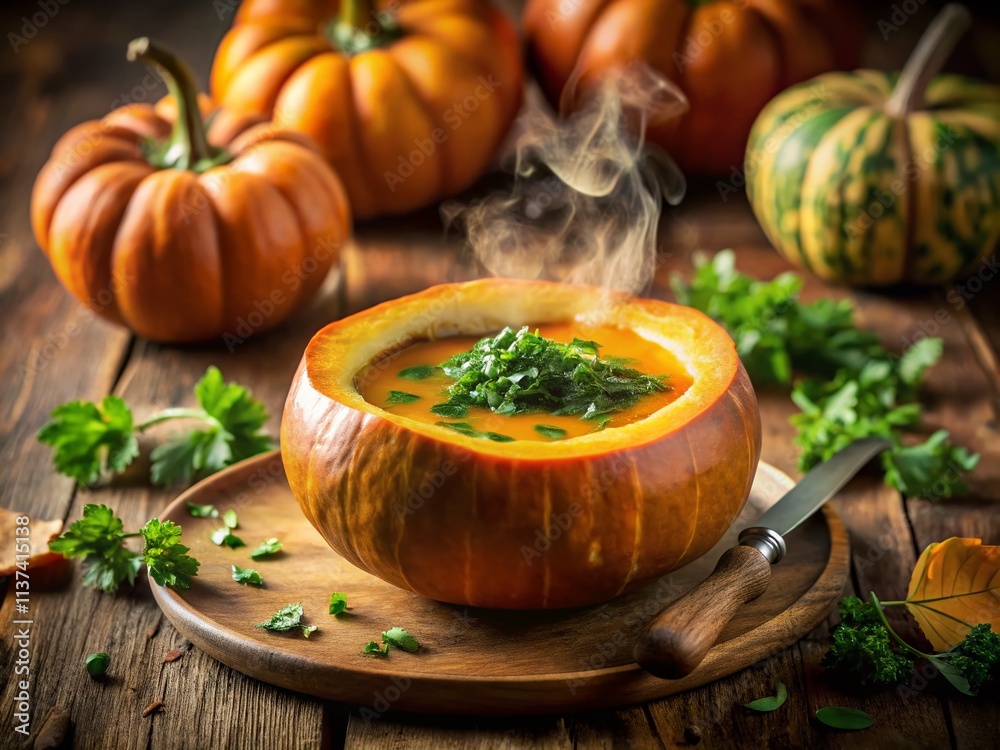 Autumnal Soup Photography: Steaming Pumpkin Soup, Wooden Table, Fall Food Styling Autumnal Soup Photography: Steaming Pumpkin Soup, Wooden Table, Fall Food Styling