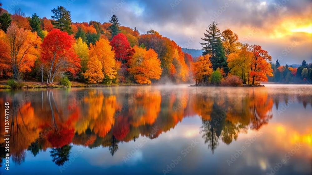 Autumn Reflections: Low Light Photography, Lake, Trees, Golden Hour, Fall Foliage, Nature Scenery Autumn Reflections: Low Light Photography, Lake, Trees, Golden Hour, Fall Foliage, Nature Scenery