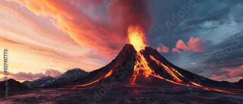 Volcano erupting against a dramatic sky symbolizing the raw power of nature and its overwhelming force