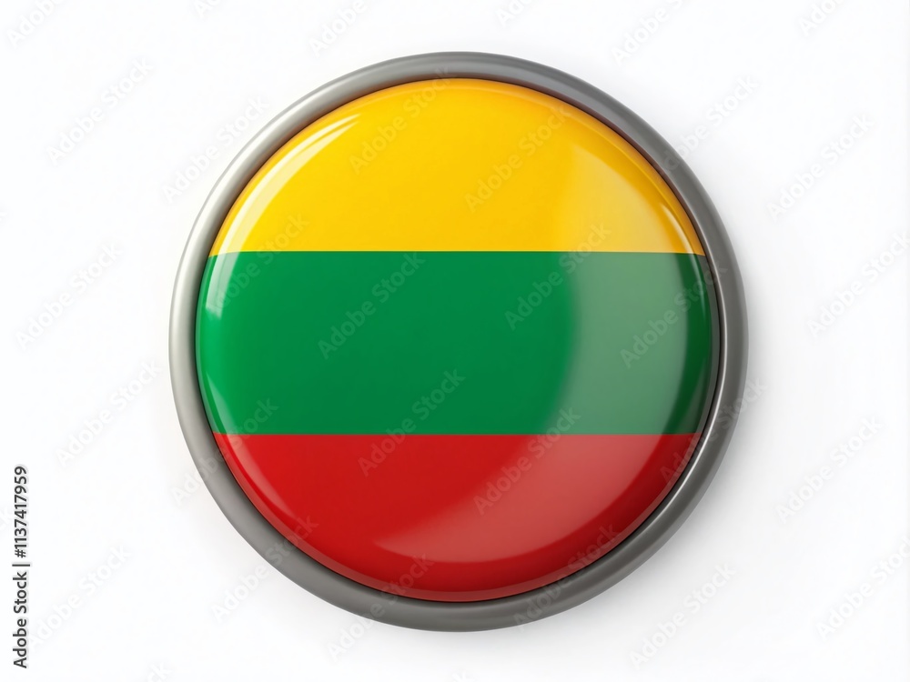 A Vibrant Lithuania Flag Button on a Clean White Background, Symbolizing National Pride and Heritage, Perfect for Celebrating Lithuanian Culture and Identity in Various Contexts A Vibrant Lithuania Flag Button on a Clean White Background, Symbolizing National Pride and Heritage, Perfect for Celebrating Lithuanian Culture and Identity in Various Contexts