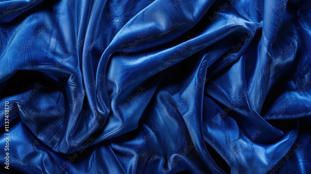 Fototapeta premium A close-up of crumpled blue fabric showcasing texture and sheen.