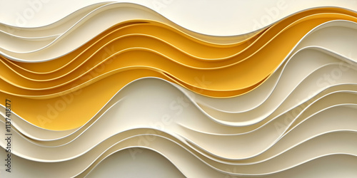 Abstract 3D Wave Background: Yellow and Beige