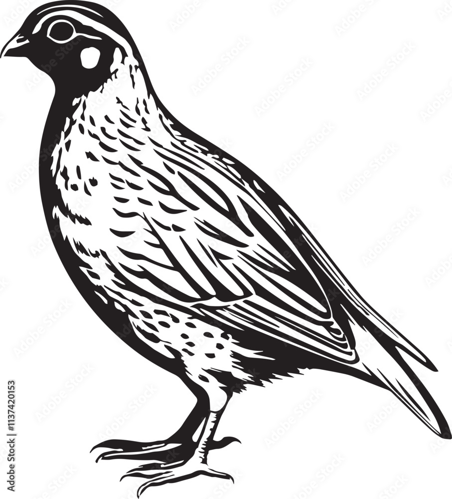 Fototapeta premium Quail bird silhouette black style with white background vector illustration.