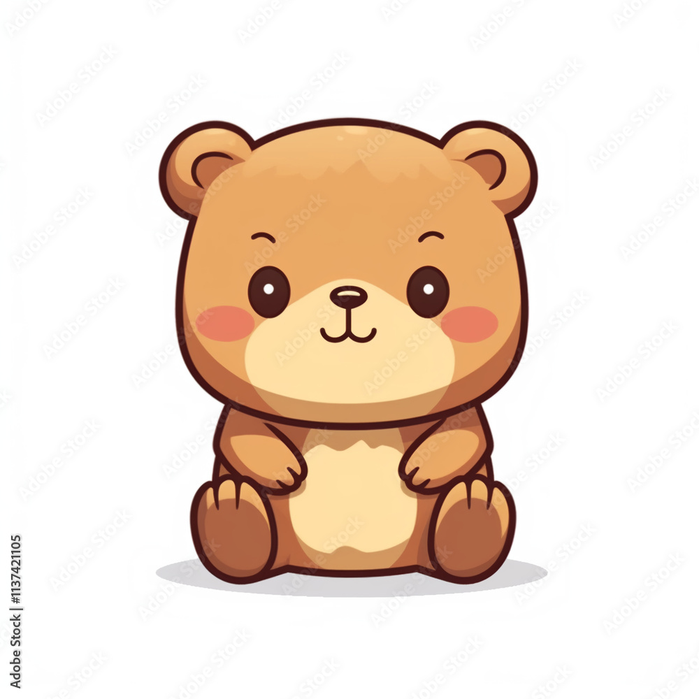 Kawaii Style Cute Bear Cartoon on White Background Kawaii Style Cute Bear Cartoon on White Background