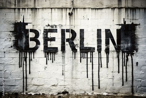 Berlin Graffiti Double Exposure, Black Spray Paint, Urban Art, White Wall, Abstract Photography
